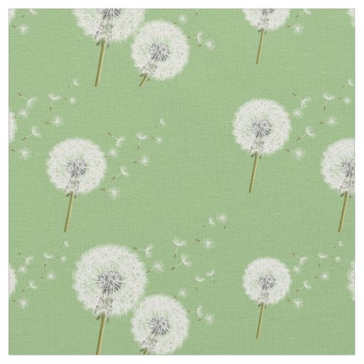 Dandelion Pattern on Green Background Fabric
