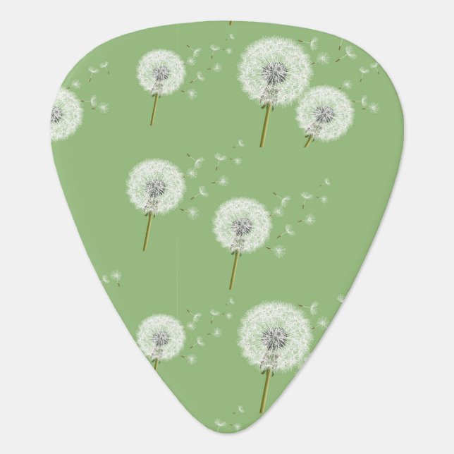 Dandelion Pattern on Green Background Guitar Pick (Front)