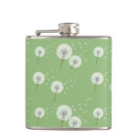 Dandelion Pattern on Green Background Hip Flask