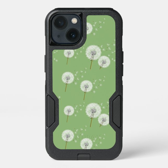 Dandelion Pattern on Green Background Otterbox iPhone Case (Back)