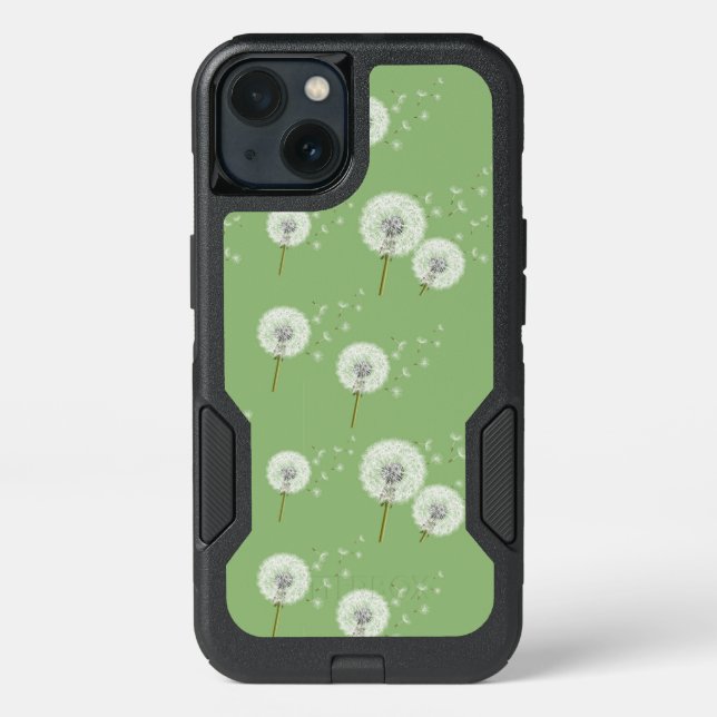 Dandelion Pattern on Green Background Otterbox iPhone Case (Back)