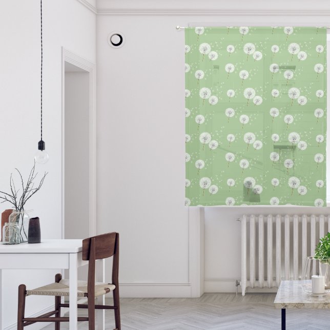 Dandelion Pattern on Green Background Sheer Curtains (Living Room)