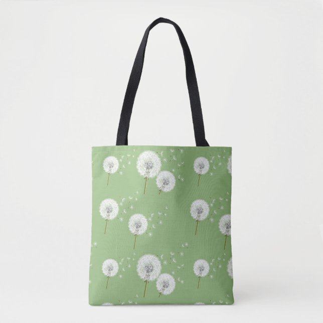 Dandelion Pattern on Green Background Tote Bag (Front)