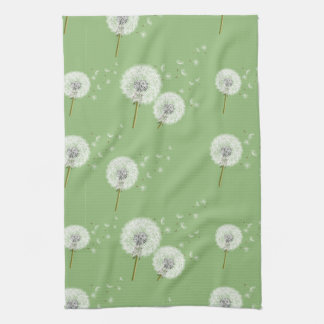 Dandelion Pattern on Green Background Towel