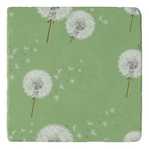 Dandelion Pattern on Green Background Trivet