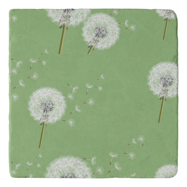 Dandelion Pattern on Green Background Trivet (Front)