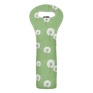 Dandelion Pattern on Green Background Wine Bag