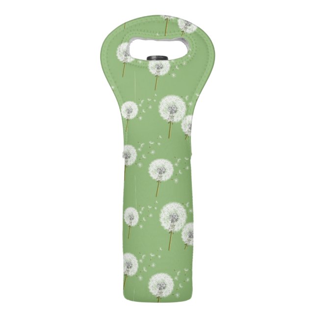 Dandelion Pattern on Green Background Wine Bag (Front)