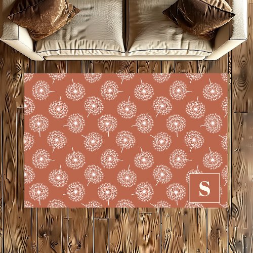 Dandelion Pattern Terracotta Monogrammed Rug