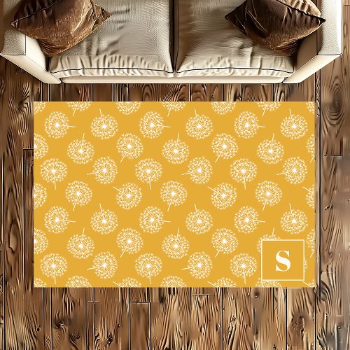 Dandelion Pattern Yellow Monogrammed Rug