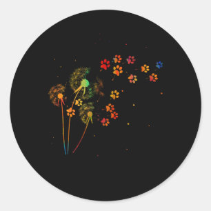 Dandelion Paw Print Flower Tie Dye Dog Lover Kawai Classic Round Sticker