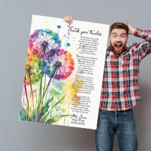 Dandelion Poem Teacher Giant Rainbow Card