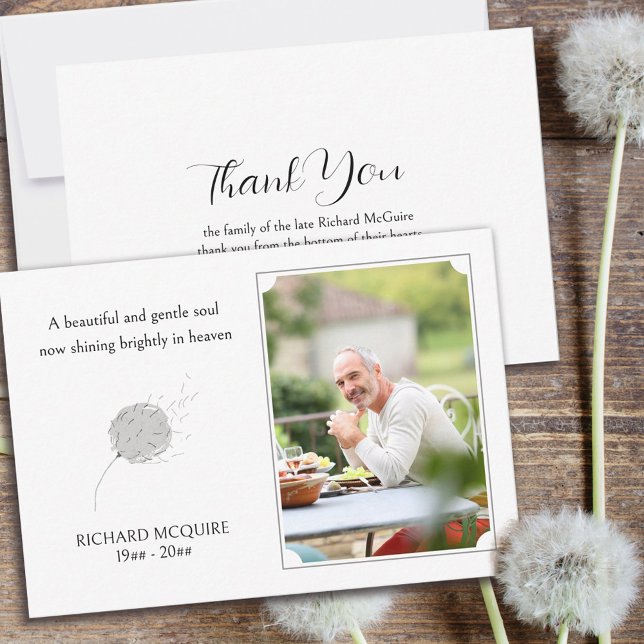 Dandelion Puff Gentle Soul Photo Funeral Thank You Card (Creator Uploaded)