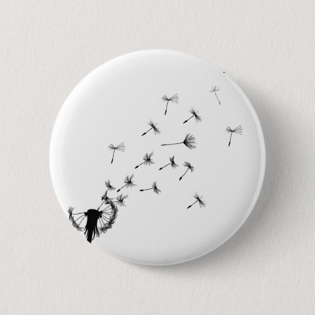 Dandelion puff in the wind pinback button (Front)