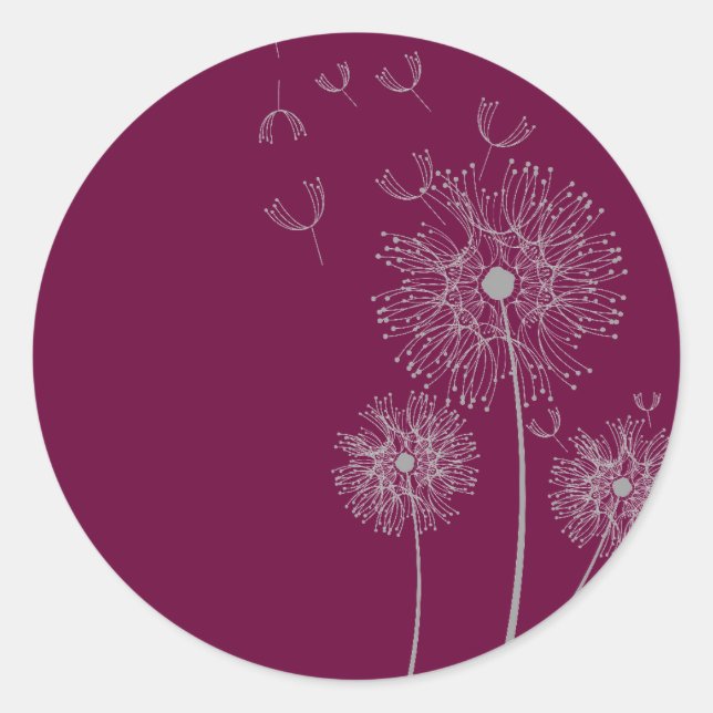 Dandelion pure modern purple flower art classic round sticker (Front)