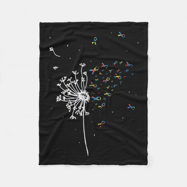 Dandelion Puzzle Ribbon Inspirational Autism Aware Fleece Blanket (Front)