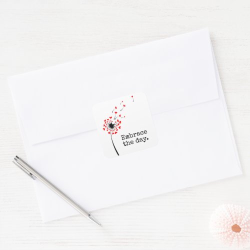 Dandelion Red Hearts With Quote Square Sticker