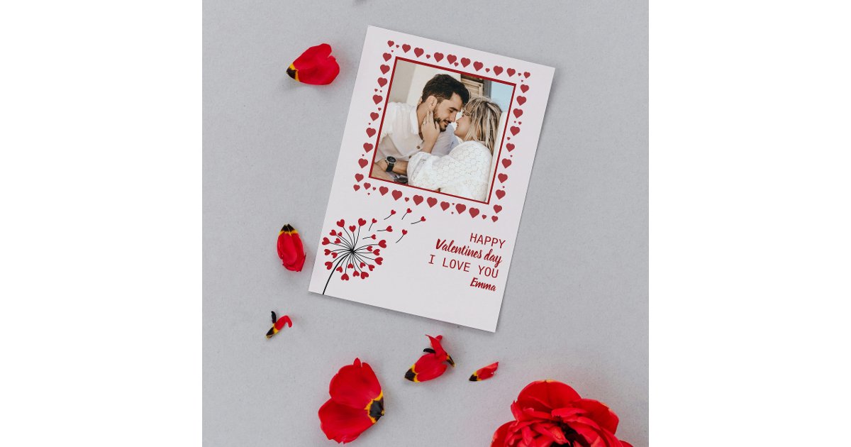 Dandelion Romantic Love Red Heart Valentines Day Holiday Card | Zazzle