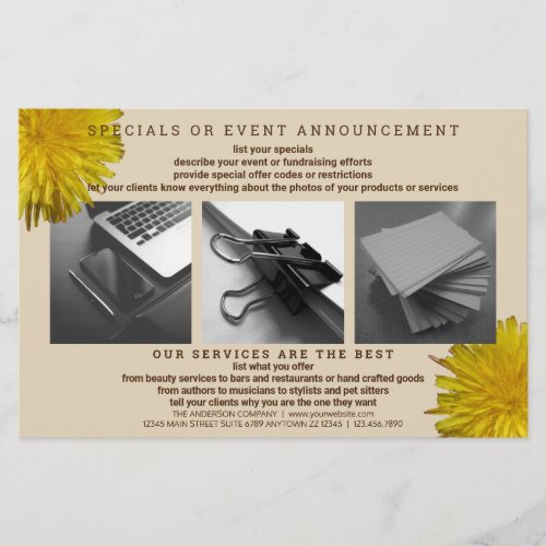 Dandelion Rustic Flower Simple Modern 3 Photo Flyer