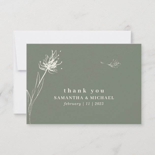 Dandelion sage green thank you wedding custom invitation