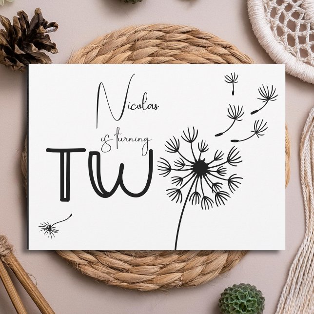 Dandelion second monochrome birthday invitation (Creator Uploaded)