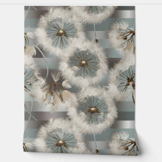 Dandelion Seed Heads on Teal Pastel Peel and Stick Wallpaper