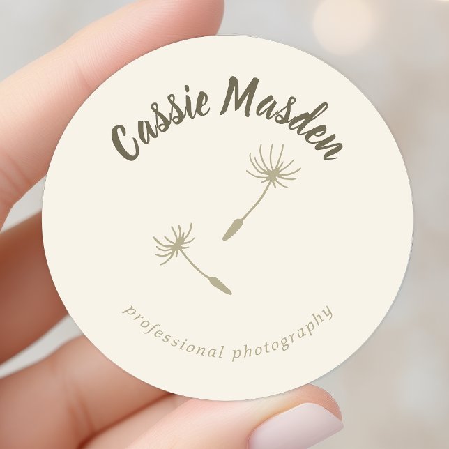 Dandelion Seed Rustic Botanical Business Logo Classic Round Sticker (Creator Uploaded)