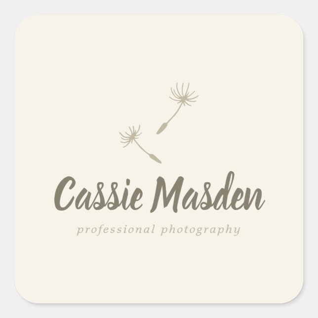 Dandelion Seed Rustic Botanical Business Logo Square Sticker (Front)