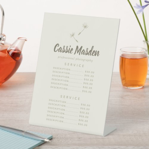 Custom Price Menus 16 Dandelion Seed Rustic Botanical Service Price Menu Pedestal Sign