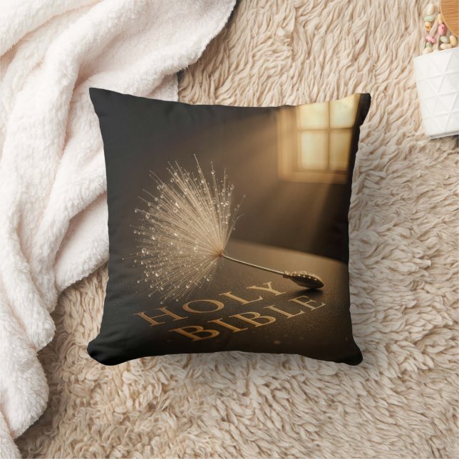 Dandelion Seedling with Water Droplets on a Bible  Throw Pillow (Blanket)