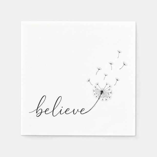 Dandelion Seedlings with Believe Text Napkins (Front)