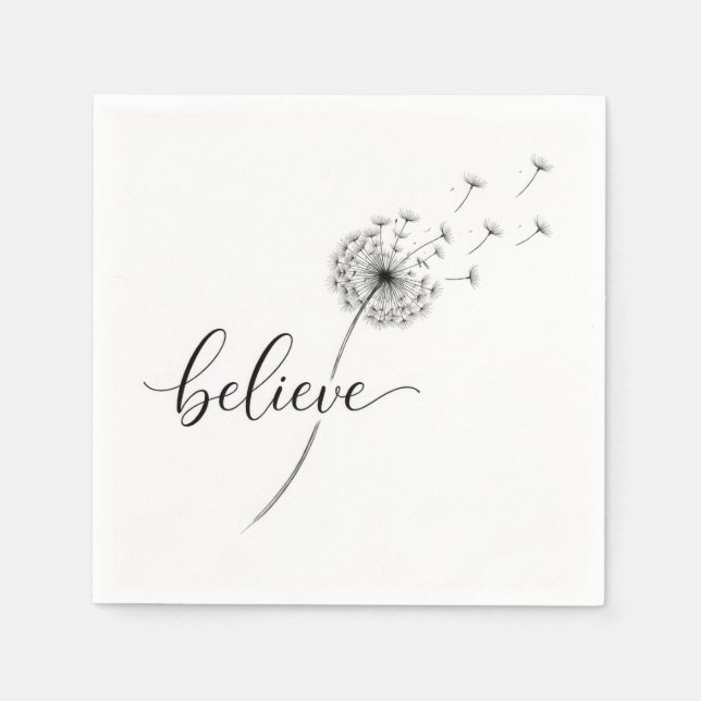 Dandelion Seedlings with Believe Text Napkins (Front)