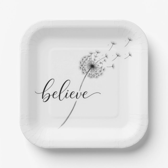 Dandelion Seedlings with Believe Text Paper Plates (Front)