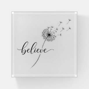 Dandelion Seedlings with Believe Text Paperweight