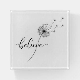 Dandelion Seedlings with Believe Text Paperweight