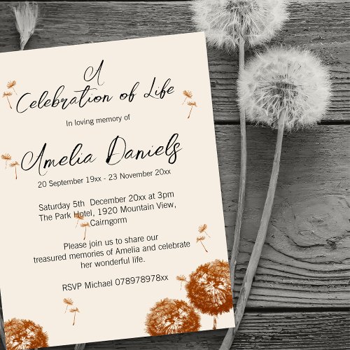 Dandelion Seeds Celebration of Life Card