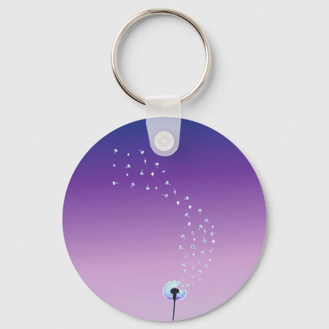 Dandelion Seeds Flying in the Wind - Purple Keychain (Front)