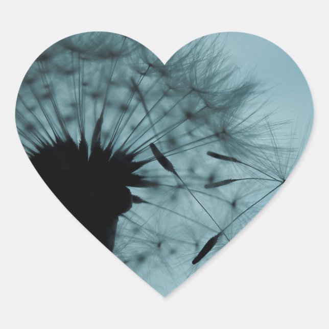 Dandelion Seeds Teal and Black Heart Sticker (Front)