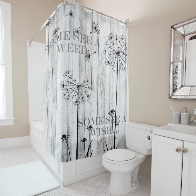 Dandelion Seeds, White Wood Fence Shower Curtain (In Situ)
