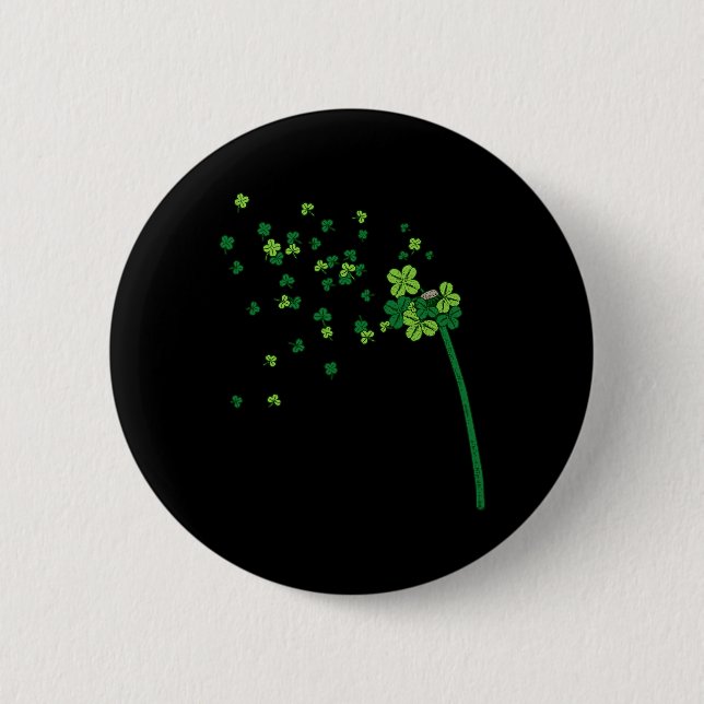 Dandelion Shamrock Clover Leaf St. Patrick Irish R Button (Front)