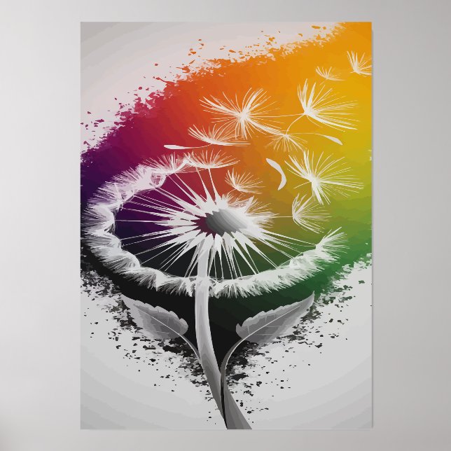 Dandelion silhouette Print with Wood Block, Matte Holder (Front)