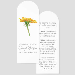 Dandelion Simple Funeral Memorial Bookmark