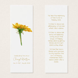 Dandelion Simple Funeral Memorial Mini Bookmark