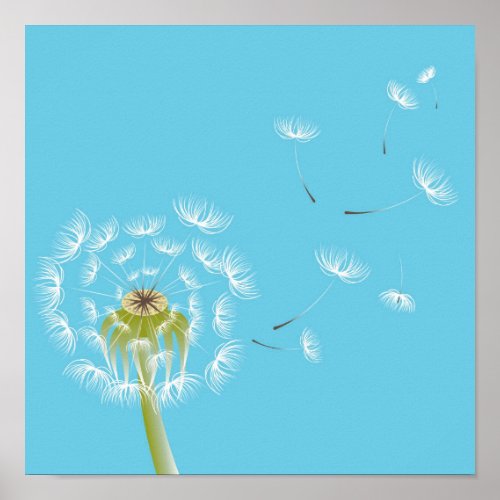Dandelion sky blue and white art poster