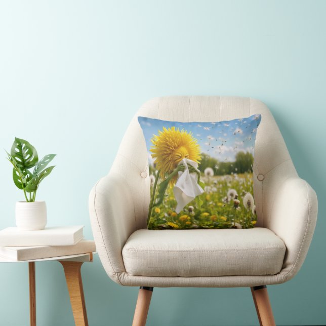 Dandelion Sneezing in Tissue Throw Pillow (Chair)