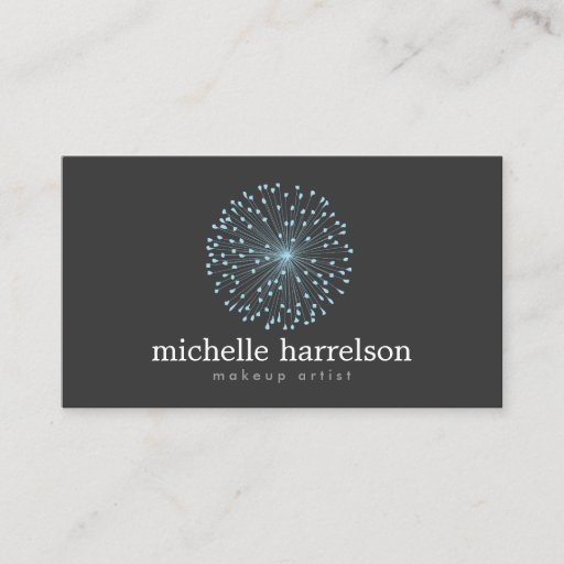 Customizable DANDELION STARBURST LOGO in BLUE on DARK GRAY Business Card