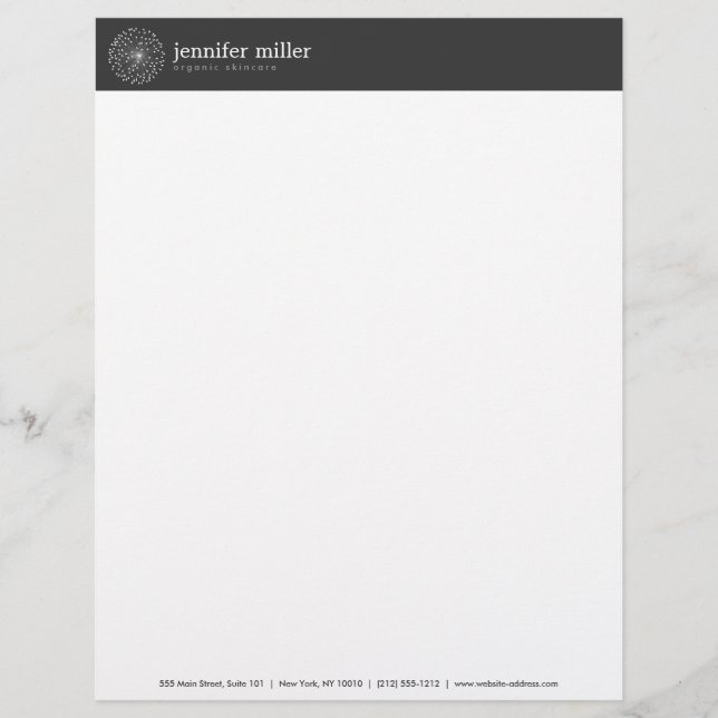 DANDELION STARBURST LOGO in WHITE Customizable Letterhead (Front)