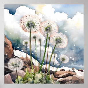 Dandelion Wall Art, Floral Square Poster
