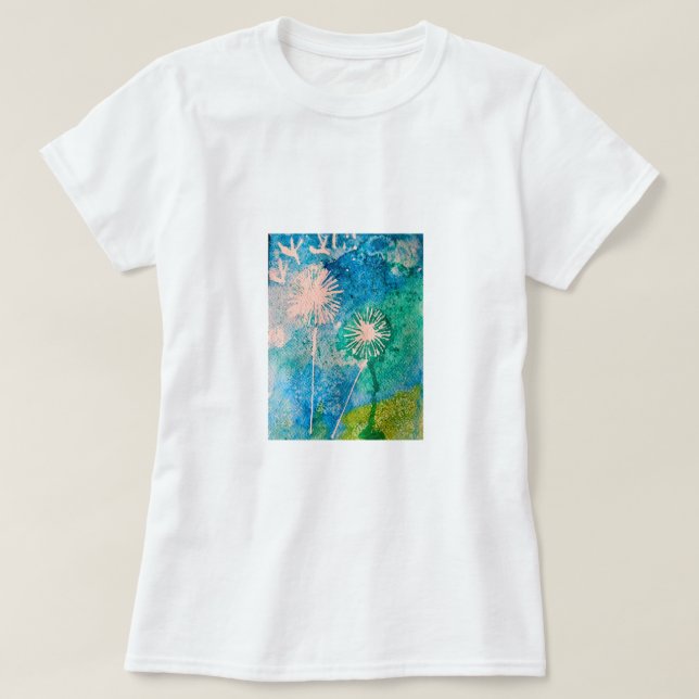 Dandelion watercolor abstract blue and green T-Shirt (Design Front)