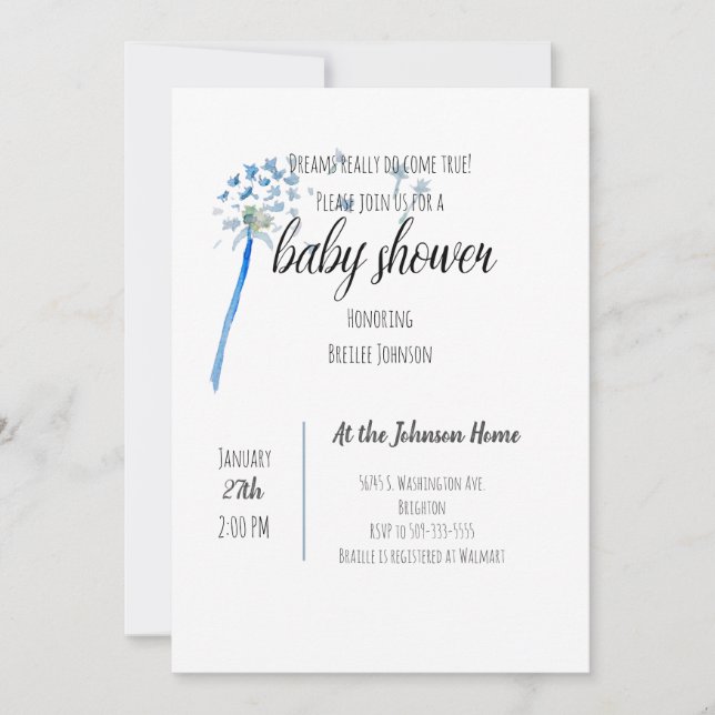Dandelion Watercolor Baby Shower Invitation (Front)